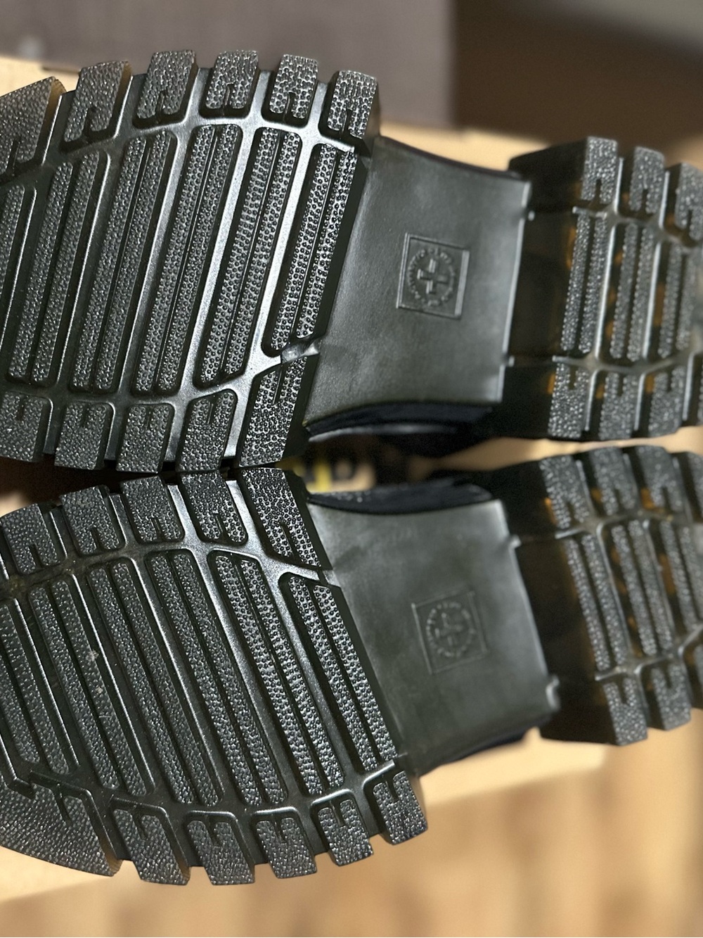 Dr. Martens Women’s Black Leather Triple-Strap Sandals with Yellow Stitching - Picture 6 of 7